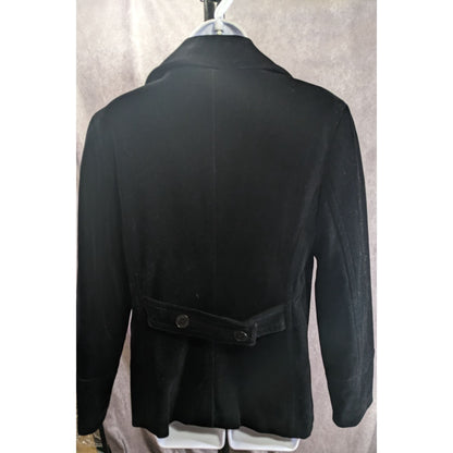 Nine West Black Velvet Double-Breasted Peacoat Medium Quilted Lining