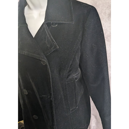 Nine West Black Velvet Double-Breasted Peacoat Medium Quilted Lining