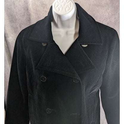 Nine West Black Velvet Double-Breasted Peacoat Medium Quilted Lining