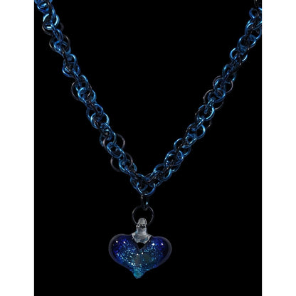 Handmade Whimsical Blue Heart And Chainmail Necklace
