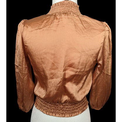 Monteau Rust Long Sleeve Poufy Ruffle Crop Top