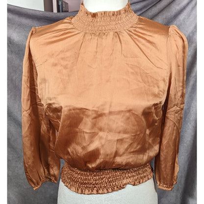 Monteau Rust Long Sleeve Poufy Ruffle Crop Top