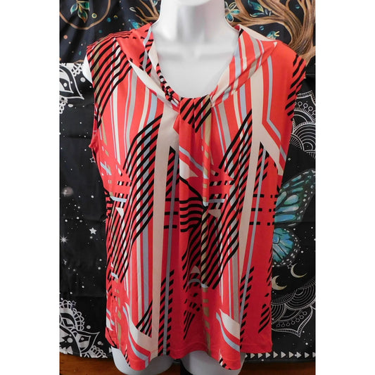 Vintage Dana Buchman Red Geometric Sleeveless Blouse