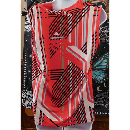 Vintage Dana Buchman Red Geometric Sleeveless Blouse