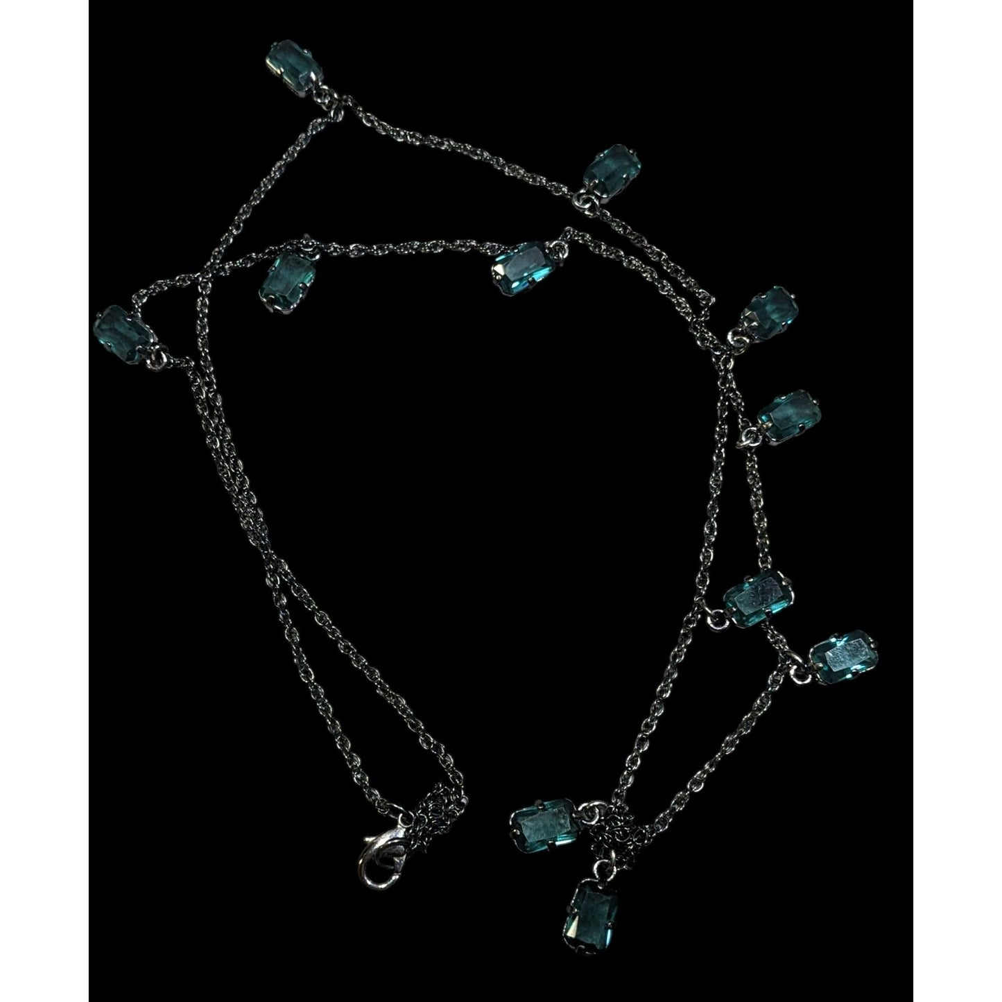 Gothic Green Gemmed Gunmetal Tone Charm Necklace