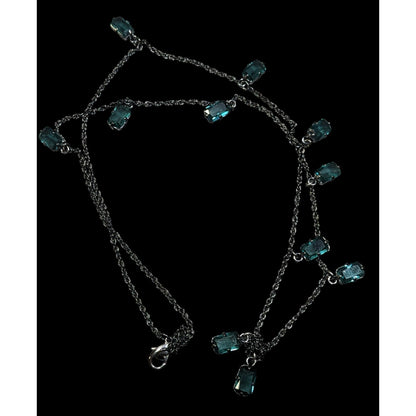 Gothic Green Gemmed Gunmetal Tone Charm Necklace