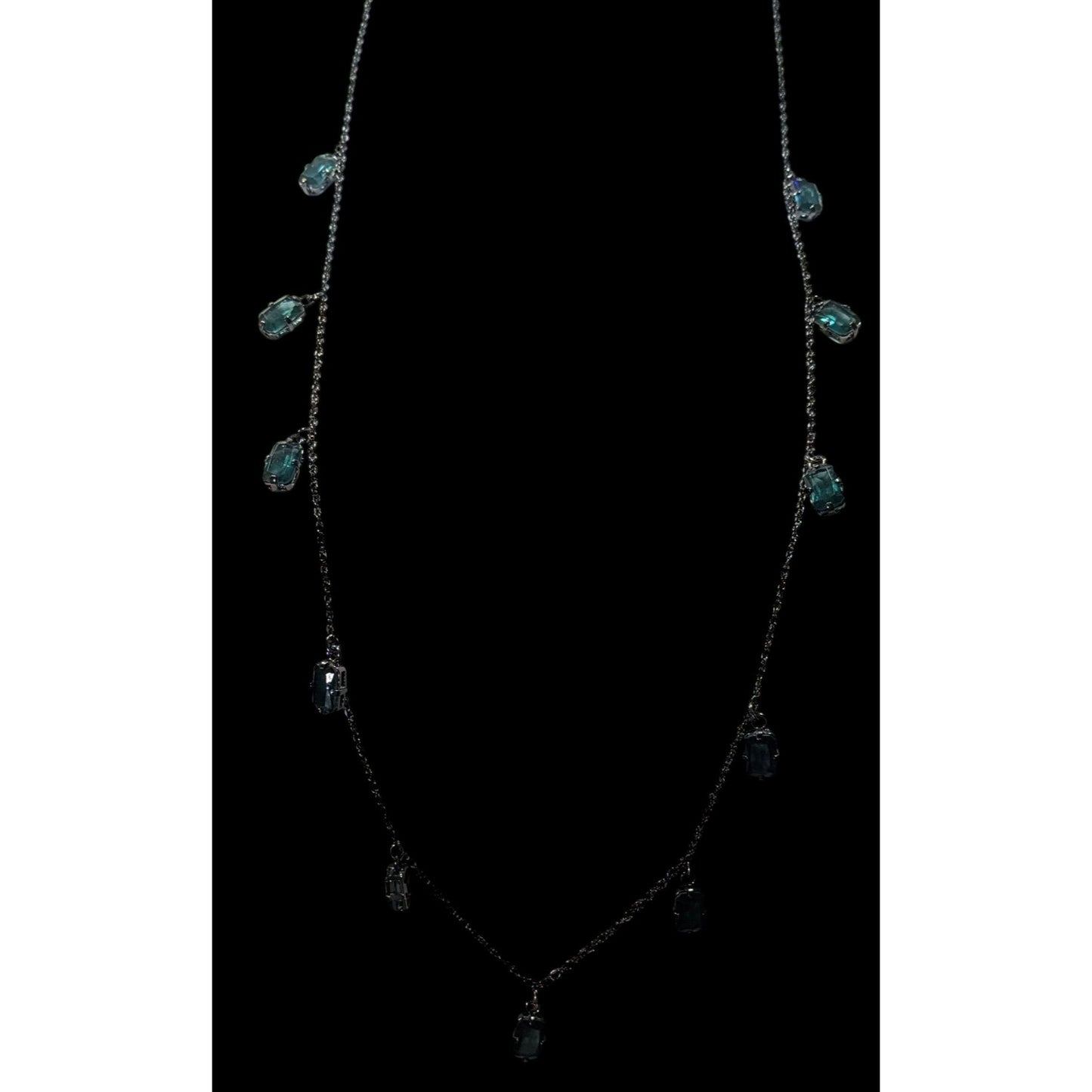 Gothic Green Gemmed Gunmetal Tone Charm Necklace