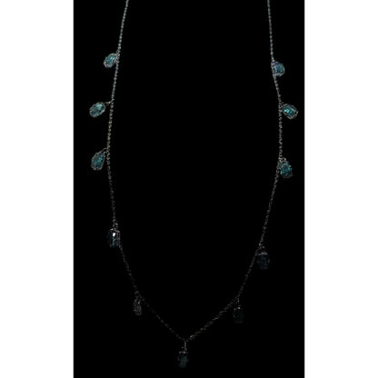 Gothic Green Gemmed Gunmetal Tone Charm Necklace