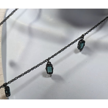 Gothic Green Gemmed Gunmetal Tone Charm Necklace