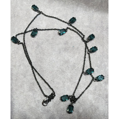 Gothic Green Gemmed Gunmetal Tone Charm Necklace