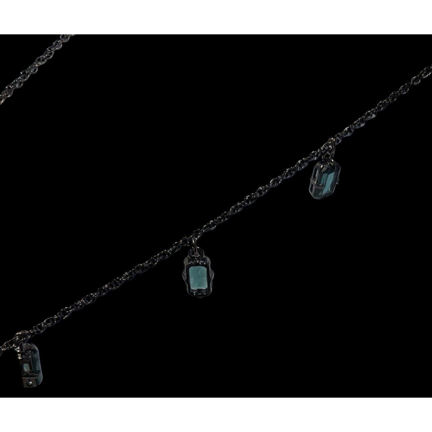 Gothic Green Gemmed Gunmetal Tone Charm Necklace