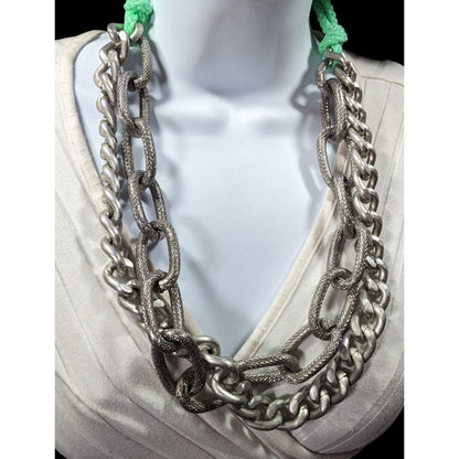 Chunky Silver Tone Chain And Tear Rope Necklace