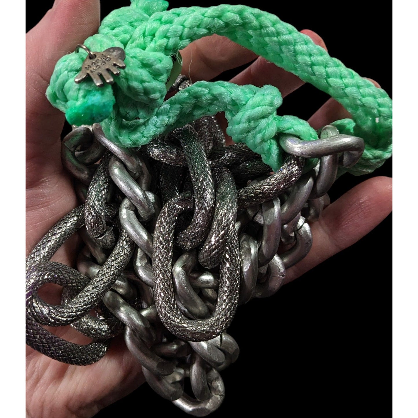 Chunky Silver Tone Chain And Tear Rope Necklace