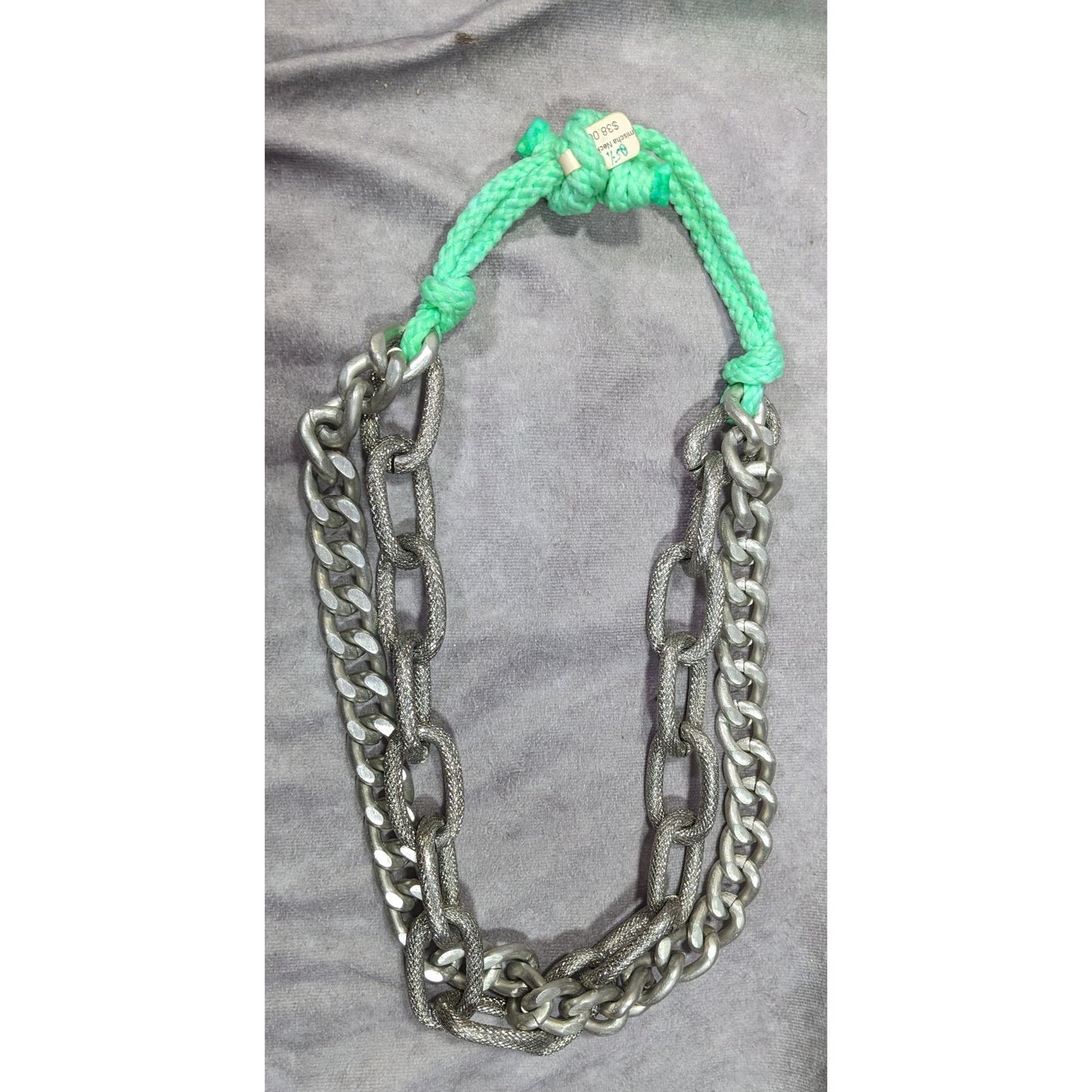 Chunky Silver Tone Chain And Tear Rope Necklace