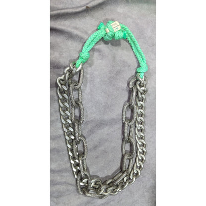 Chunky Silver Tone Chain And Tear Rope Necklace