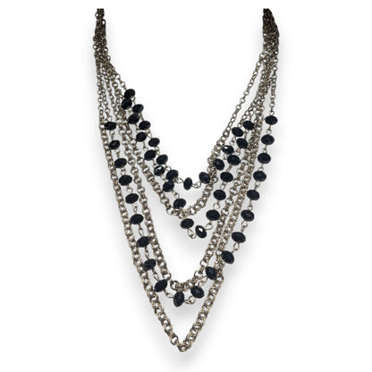Christina Greene Glam Goth Multi Strand Metal Black Bead Necklace 14 Inch