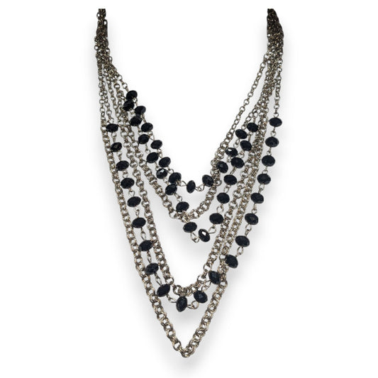 Christina Greene Glam Goth Multi Strand Metal Black Bead Necklace 14 Inch