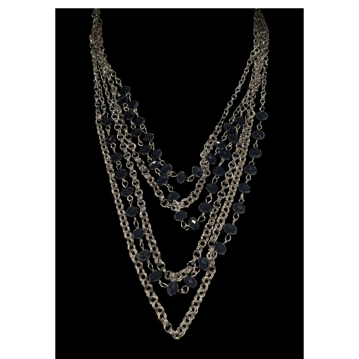 Christina Greene Glam Goth Multi Strand Metal Black Bead Necklace 14 Inch