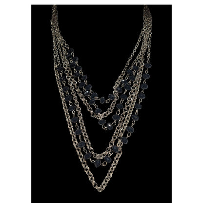 Christina Greene Glam Goth Multi Strand Metal Black Bead Necklace 14 Inch