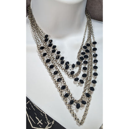 Christina Greene Glam Goth Multi Strand Metal Black Bead Necklace 14 Inch