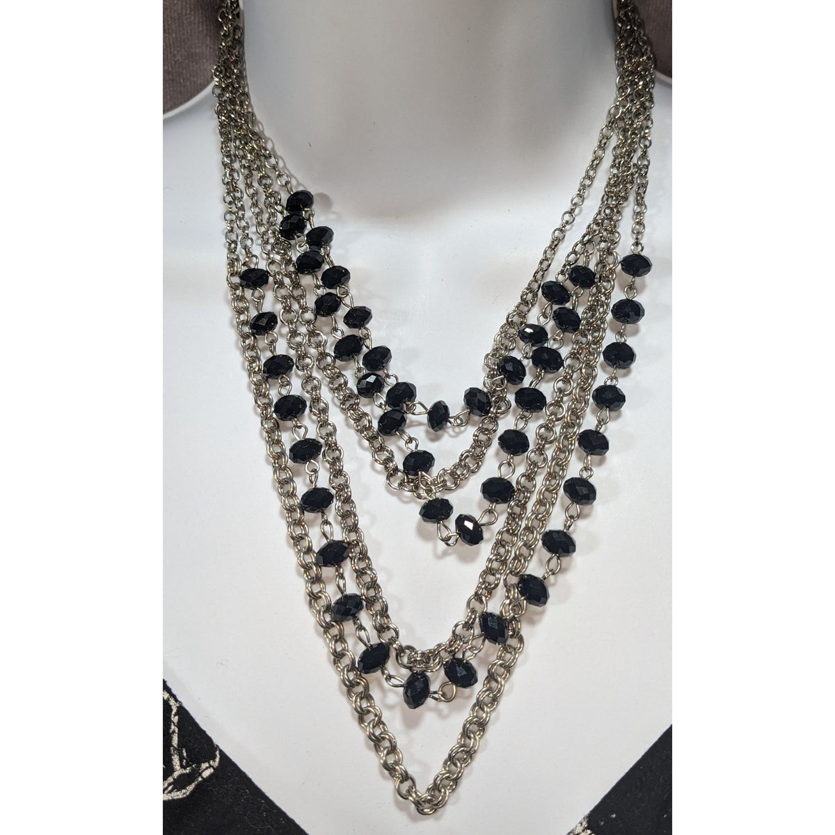 Christina Greene Glam Goth Multi Strand Metal Black Bead Necklace 14 Inch