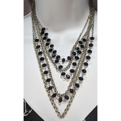 Christina Greene Glam Goth Multi Strand Metal Black Bead Necklace 14 Inch