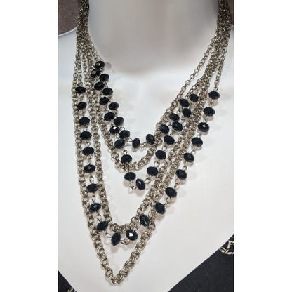 Christina Greene Glam Goth Multi Strand Metal Black Bead Necklace 14 Inch