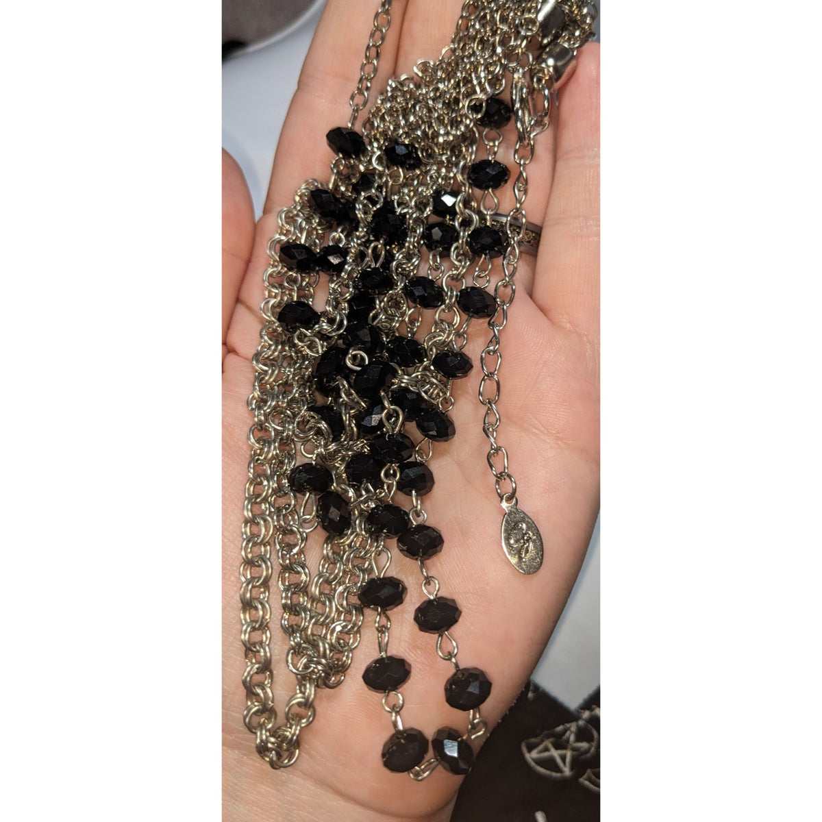 Christina Greene Glam Goth Multi Strand Metal Black Bead Necklace 14 Inch
