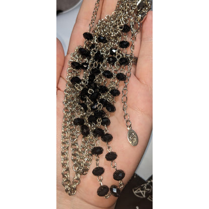 Christina Greene Glam Goth Multi Strand Metal Black Bead Necklace 14 Inch