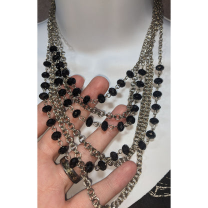 Christina Greene Glam Goth Multi Strand Metal Black Bead Necklace 14 Inch