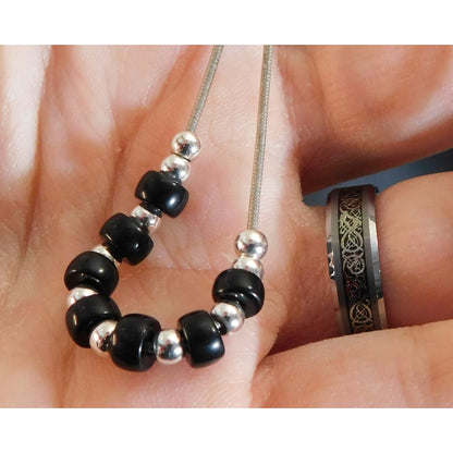 Elegant Minimalist Black And Silver Tone Beaded Necklace