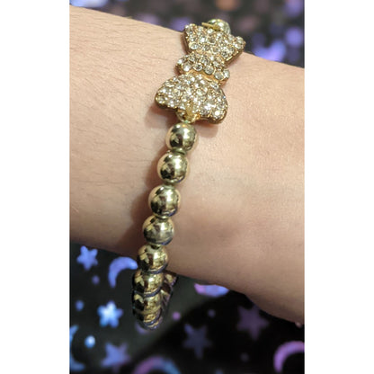 Coquette Rhinestone Bow Tie Gold Tone Beaded Bracelet