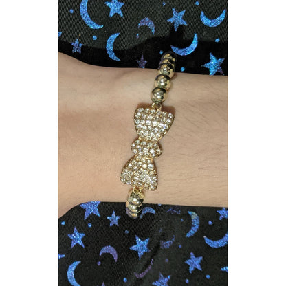 Coquette Rhinestone Bow Tie Gold Tone Beaded Bracelet