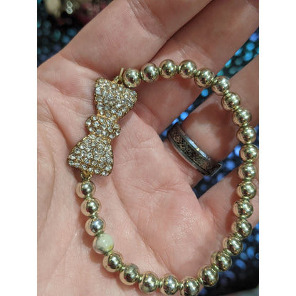 Coquette Rhinestone Bow Tie Gold Tone Beaded Bracelet