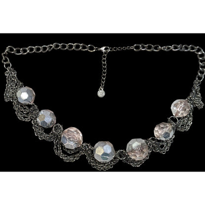 Elegant Glam Simply Vera Vera Wang Chunky Statement Necklace With Silver Chains & Faceted Pink Beads
