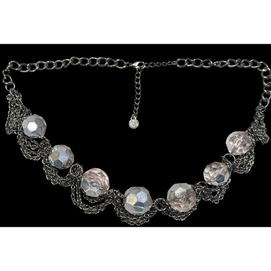 Elegant Glam Simply Vera Vera Wang Chunky Statement Necklace With Silver Chains & Faceted Pink Beads