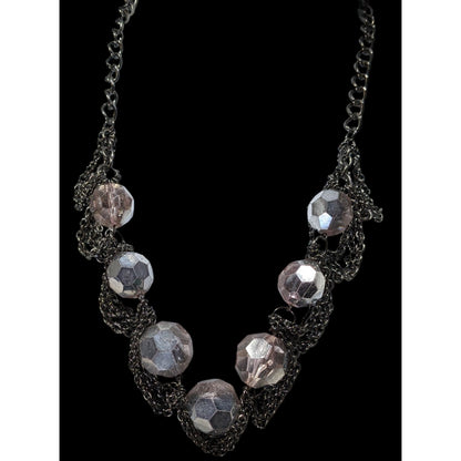 Elegant Glam Simply Vera Vera Wang Chunky Statement Necklace With Silver Chains & Faceted Pink Beads