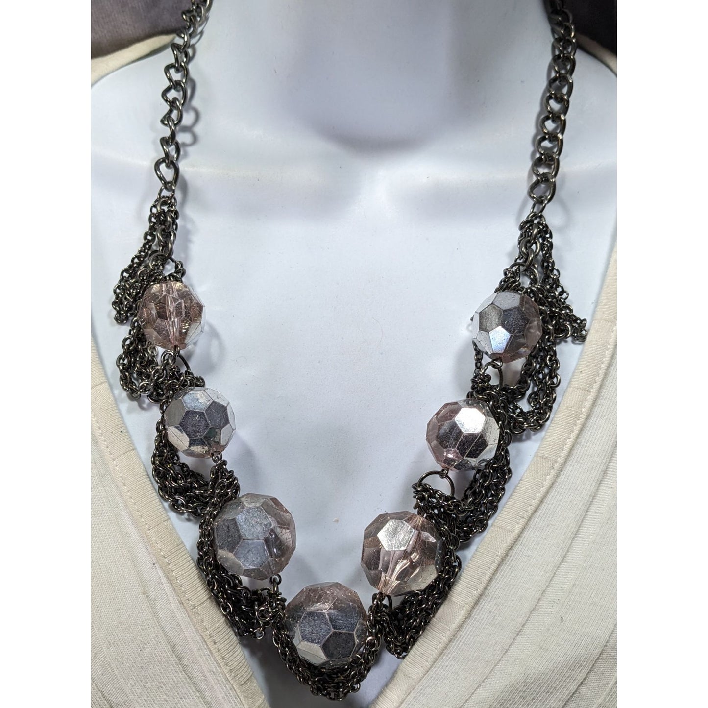 Elegant Glam Simply Vera Vera Wang Chunky Statement Necklace With Silver Chains & Faceted Pink Beads