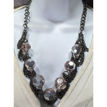 Elegant Glam Simply Vera Vera Wang Chunky Statement Necklace With Silver Chains & Faceted Pink Beads