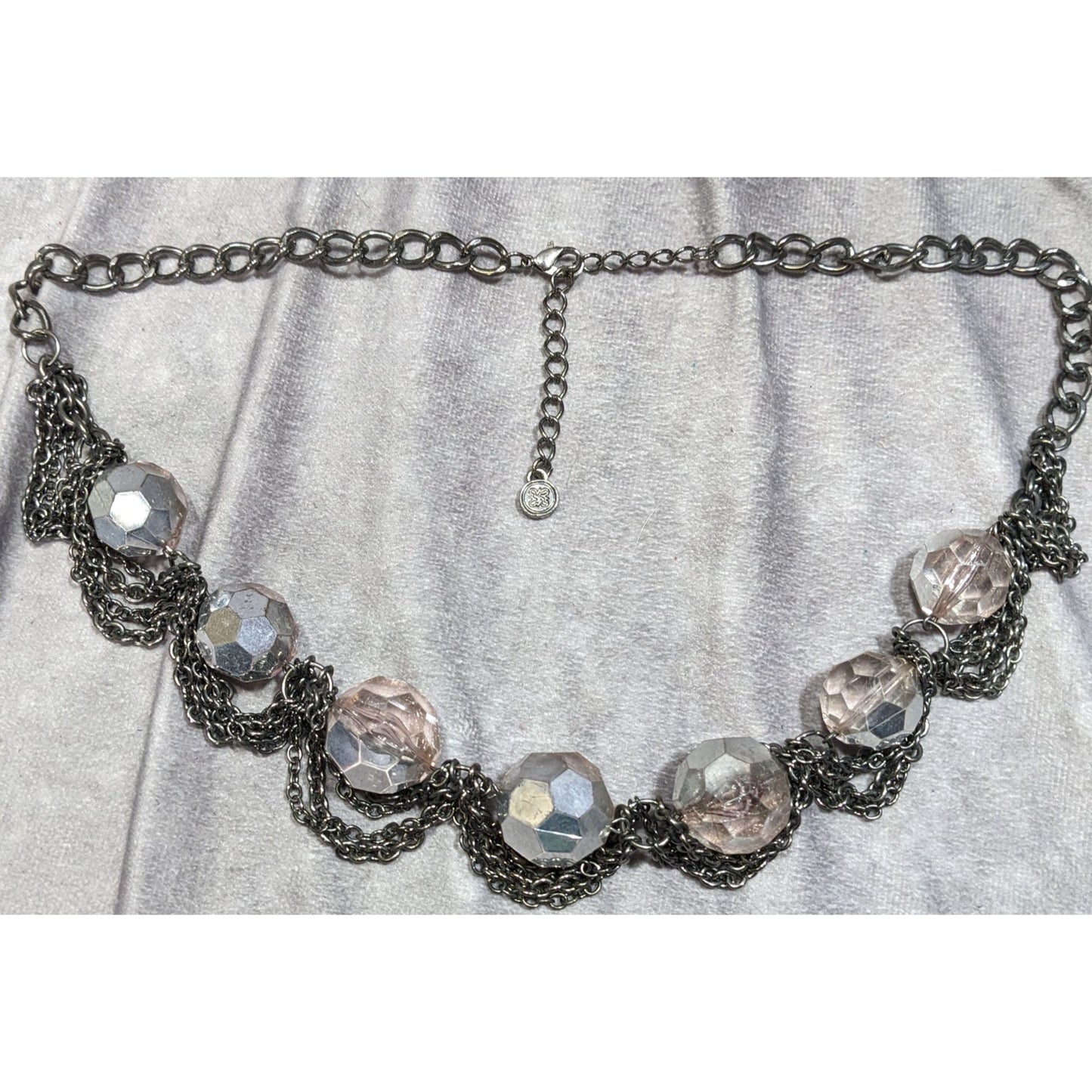 Elegant Glam Simply Vera Vera Wang Chunky Statement Necklace With Silver Chains & Faceted Pink Beads