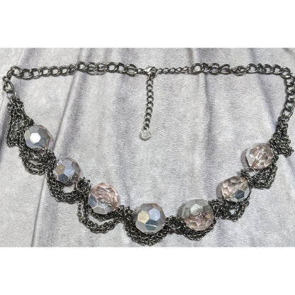 Elegant Glam Simply Vera Vera Wang Chunky Statement Necklace With Silver Chains & Faceted Pink Beads