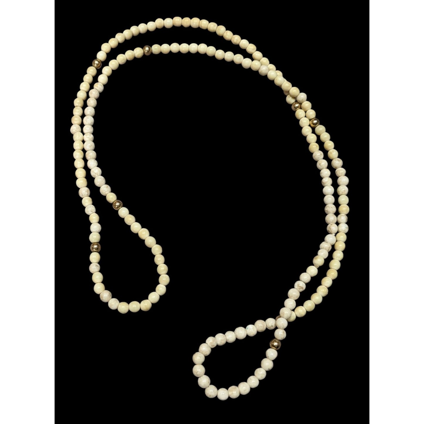Vintage Cream Riverstone Beaded Necklace With Gold Tone Accents