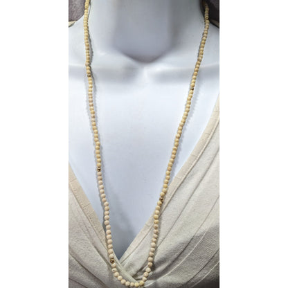 Vintage Cream Riverstone Beaded Necklace With Gold Tone Accents