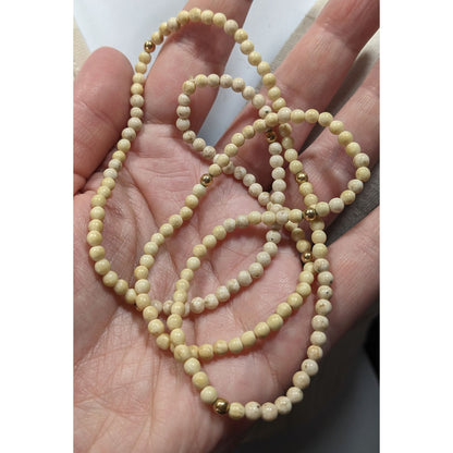 Vintage Cream Riverstone Beaded Necklace With Gold Tone Accents