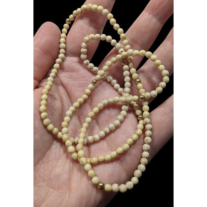 Vintage Cream Riverstone Beaded Necklace With Gold Tone Accents