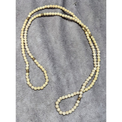 Vintage Cream Riverstone Beaded Necklace With Gold Tone Accents