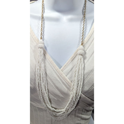 Talbots Preppy White Glass Bead Twisted Strand Necklace