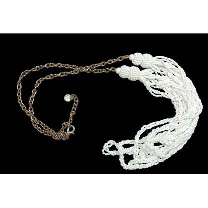 Talbots Preppy White Glass Bead Twisted Strand Necklace