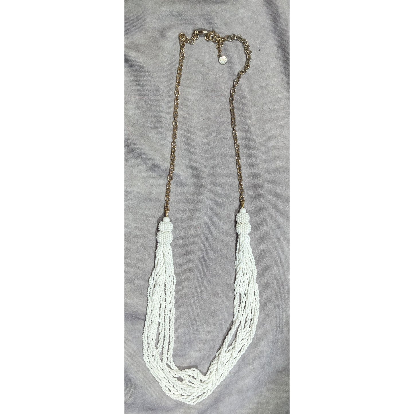 Talbots Preppy White Glass Bead Twisted Strand Necklace