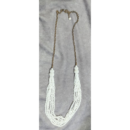 Talbots Preppy White Glass Bead Twisted Strand Necklace